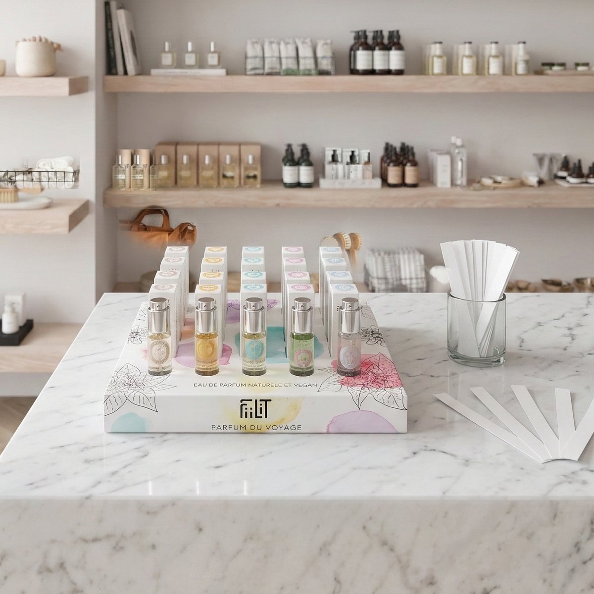 Présentoir 5 eaux de parfum best-sellers 11mL avec testeurs