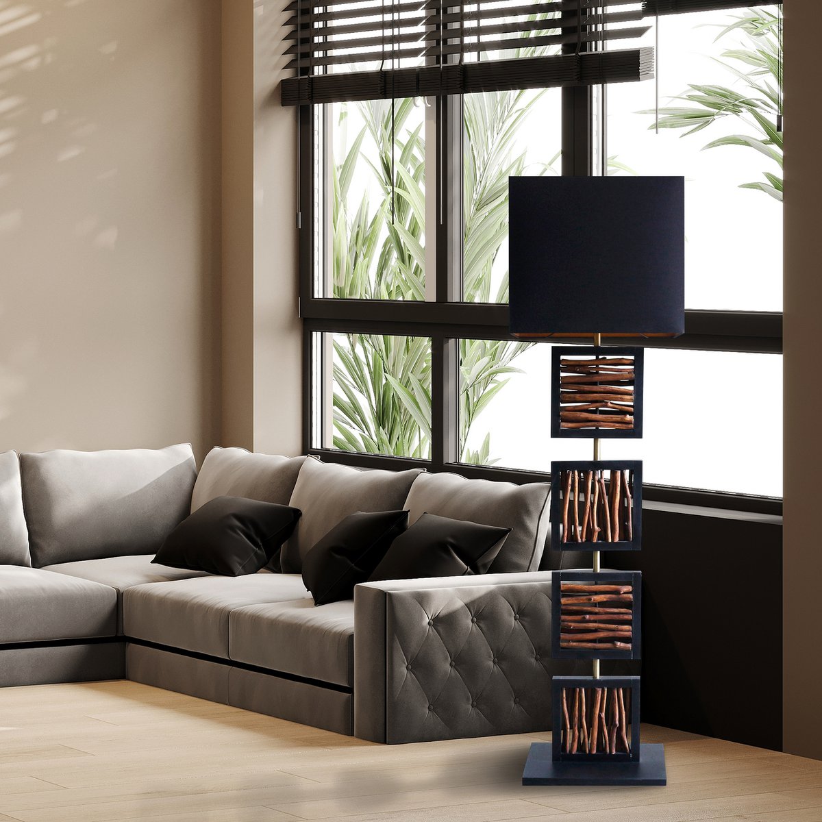 Vloerlamp drijfhout naturel/zwart 163 cm