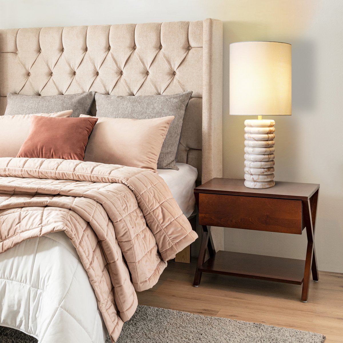 Tafellamp marmer/linnen beige