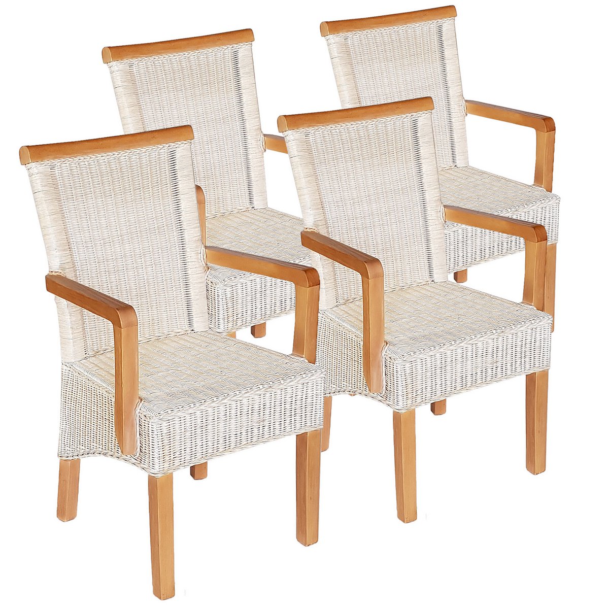 Eetkamerstoel set met armleuningen 4 stukken rotan stoelen voorzitter witte Perth fauteuil duurzaam
