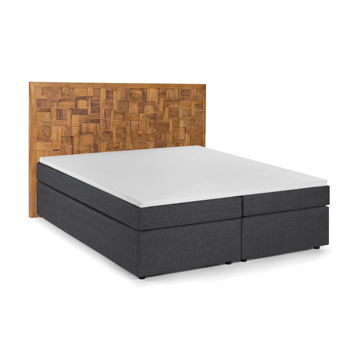 Boxspringbed met houten mozaïek hoofdbord