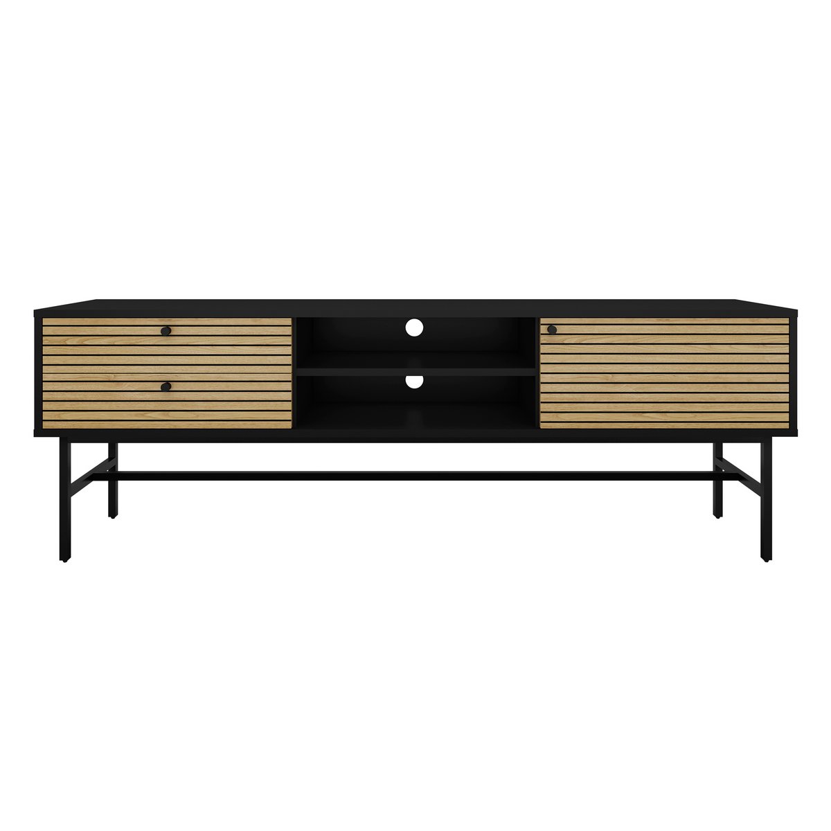 Lowboard zwart/eiken echt houtfineer