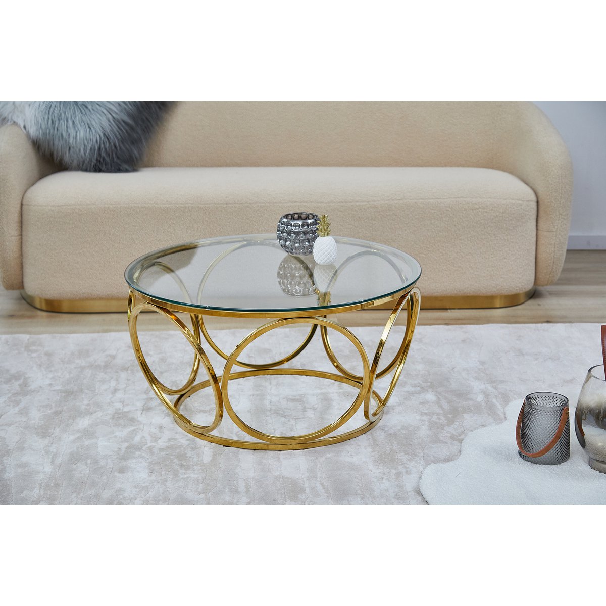 Salontafel Ø 80 cm goud/helder glas