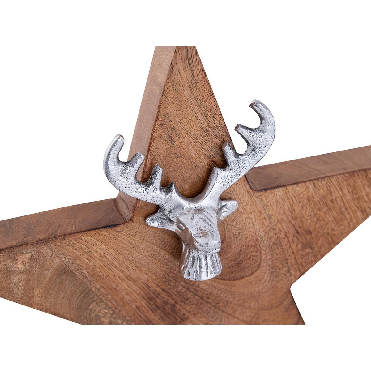 Houten figuur ster 2er set met hertenkop maat 25/19 cm met mango houten aluminium