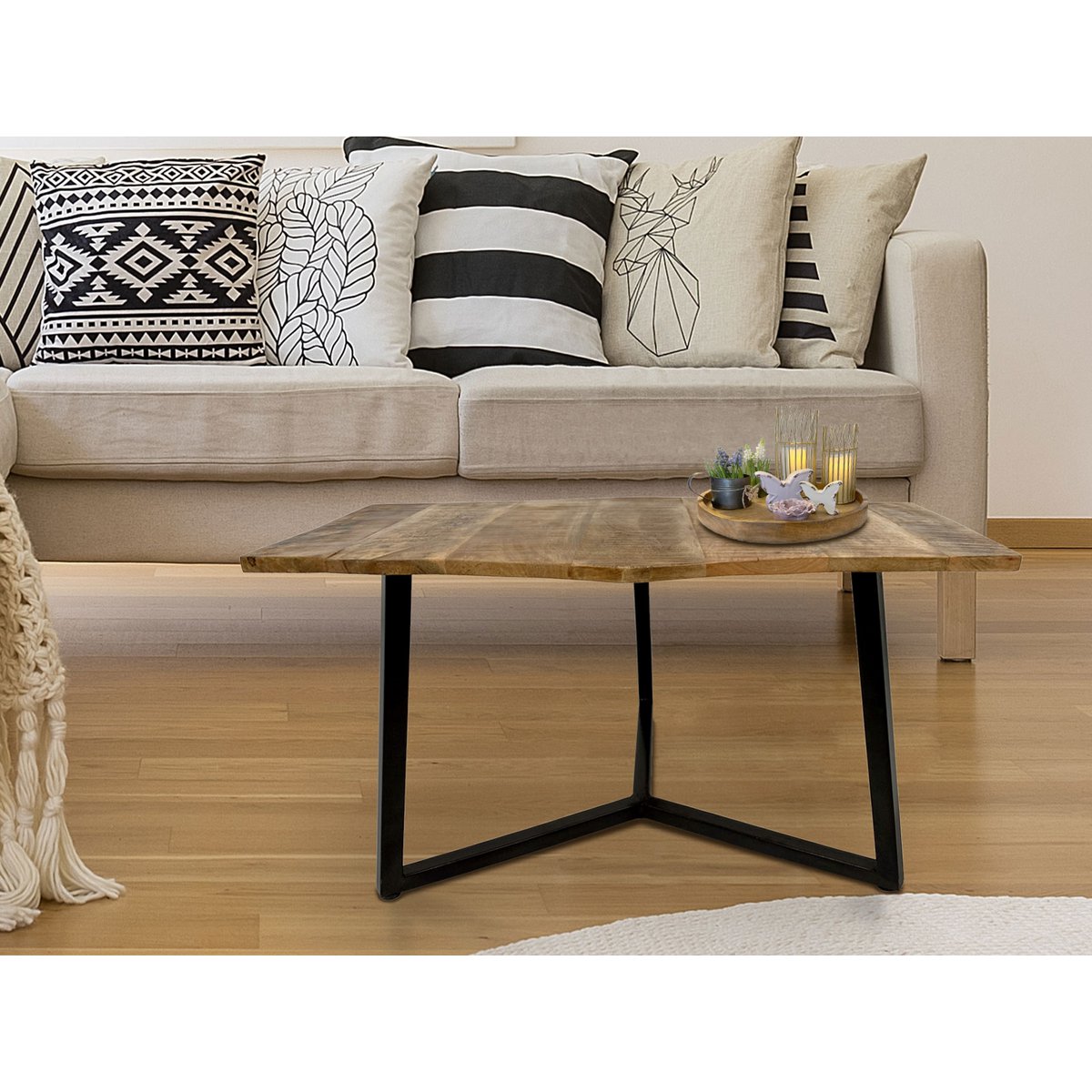 Zije tafel 56 x 47 cm woonkamer tafel salontafel mooi metalen frame zwart - wit wit wit
