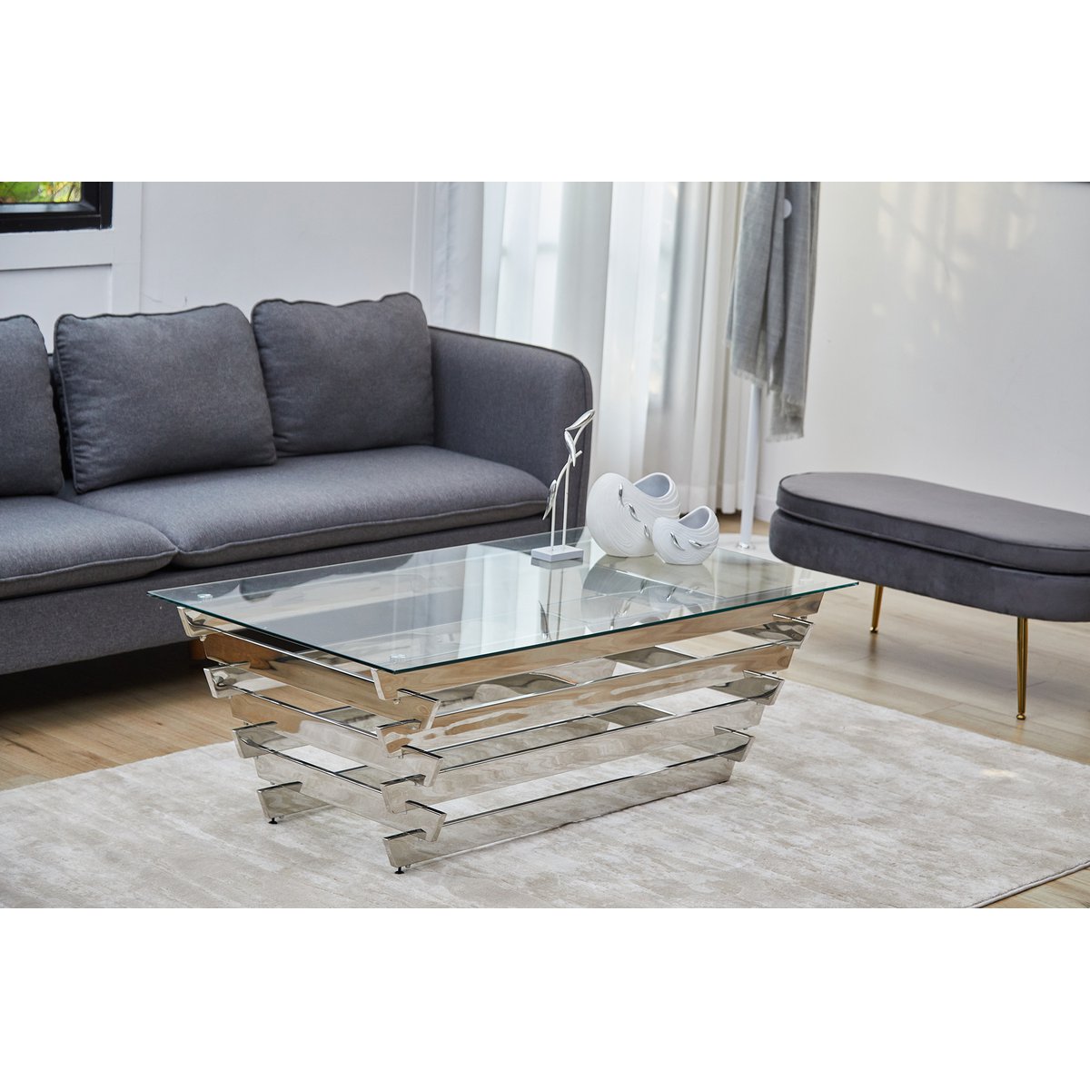Salontafel 130x70 cm zilver/helder glas