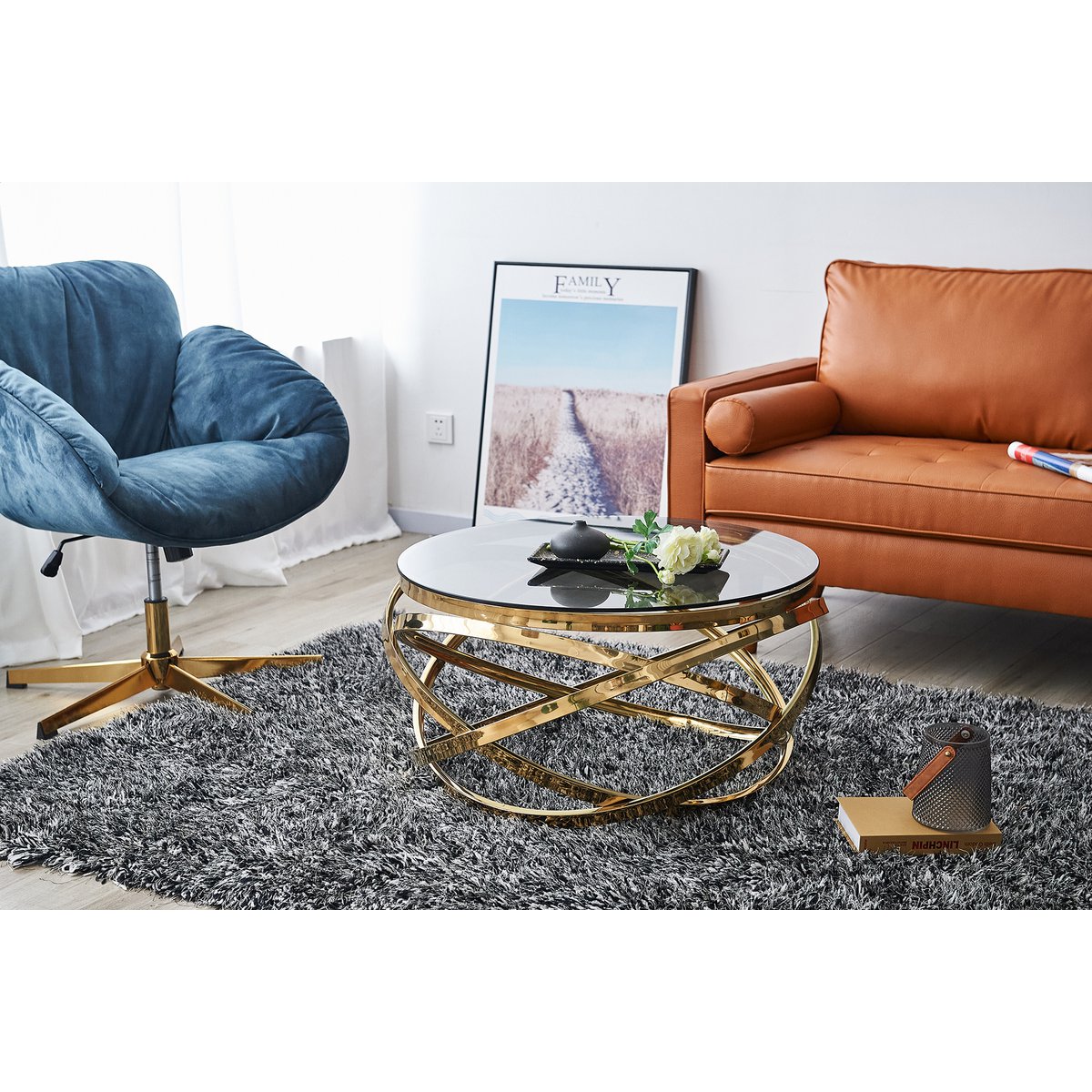 Salontafel goud/grijs Ø 80 cm