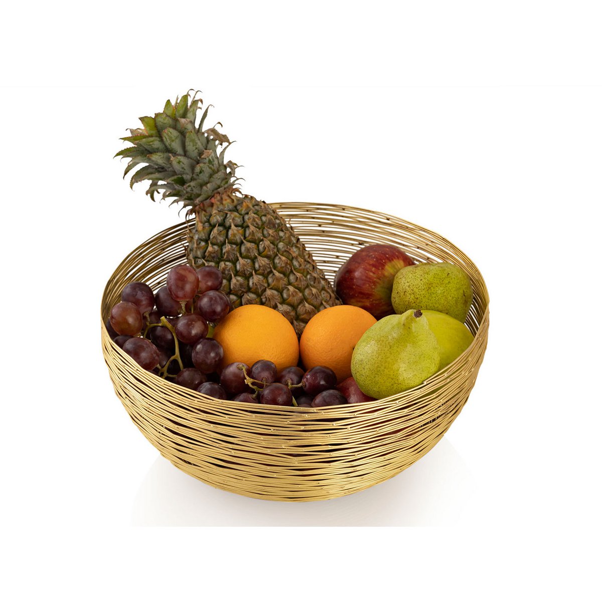Fruitmand Ø 30 cm H 13 cm broodmand fruitkom metalen ronde zilver of gouden poppen metalen draadstructuur