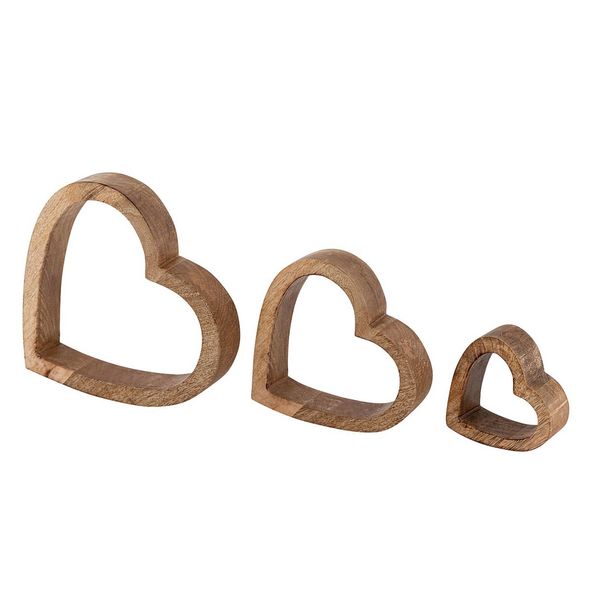 Decofigure Heart 3 Set Wood Figuur 24/18/11 cm bruiloft Decoratie Mango Wood