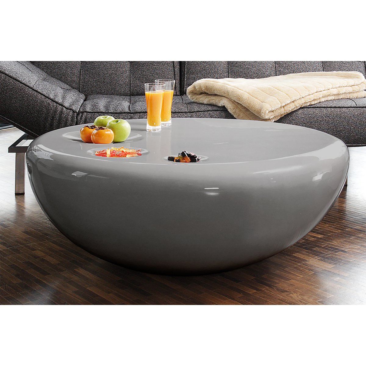 Salontafel 100 cm rond grijs glasvezel