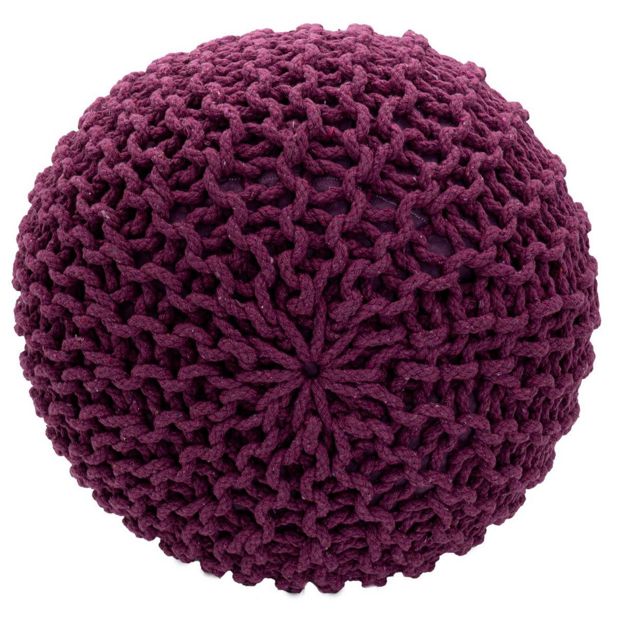 Sitzhocker Pouf SET 2 Stück Ø 55 cm H 37 cm Strickhocker Bodenkissen Grobstrick-Optik nachhaltig