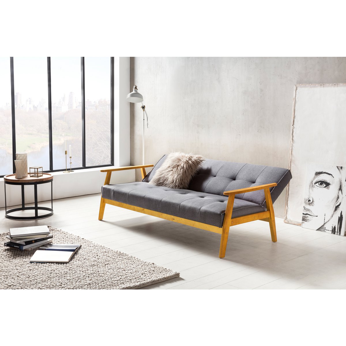 Slaapbank 190x85x81 cm donkergrijs geweven stof
