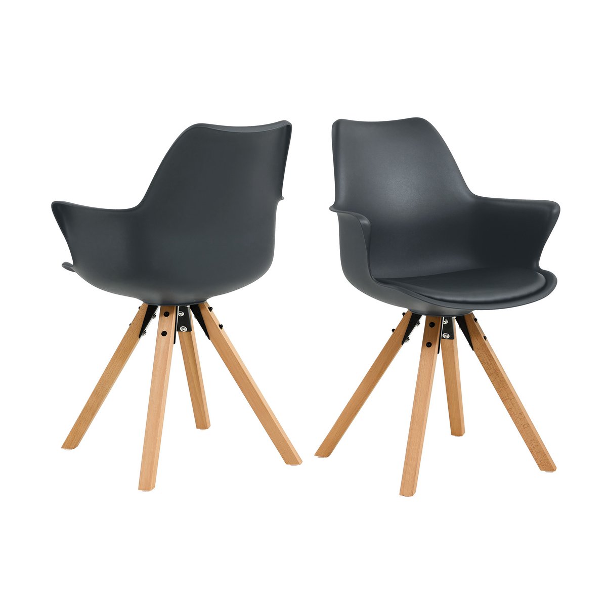 Fauteuil met kunststof schaal, set van 2, donkergrijs