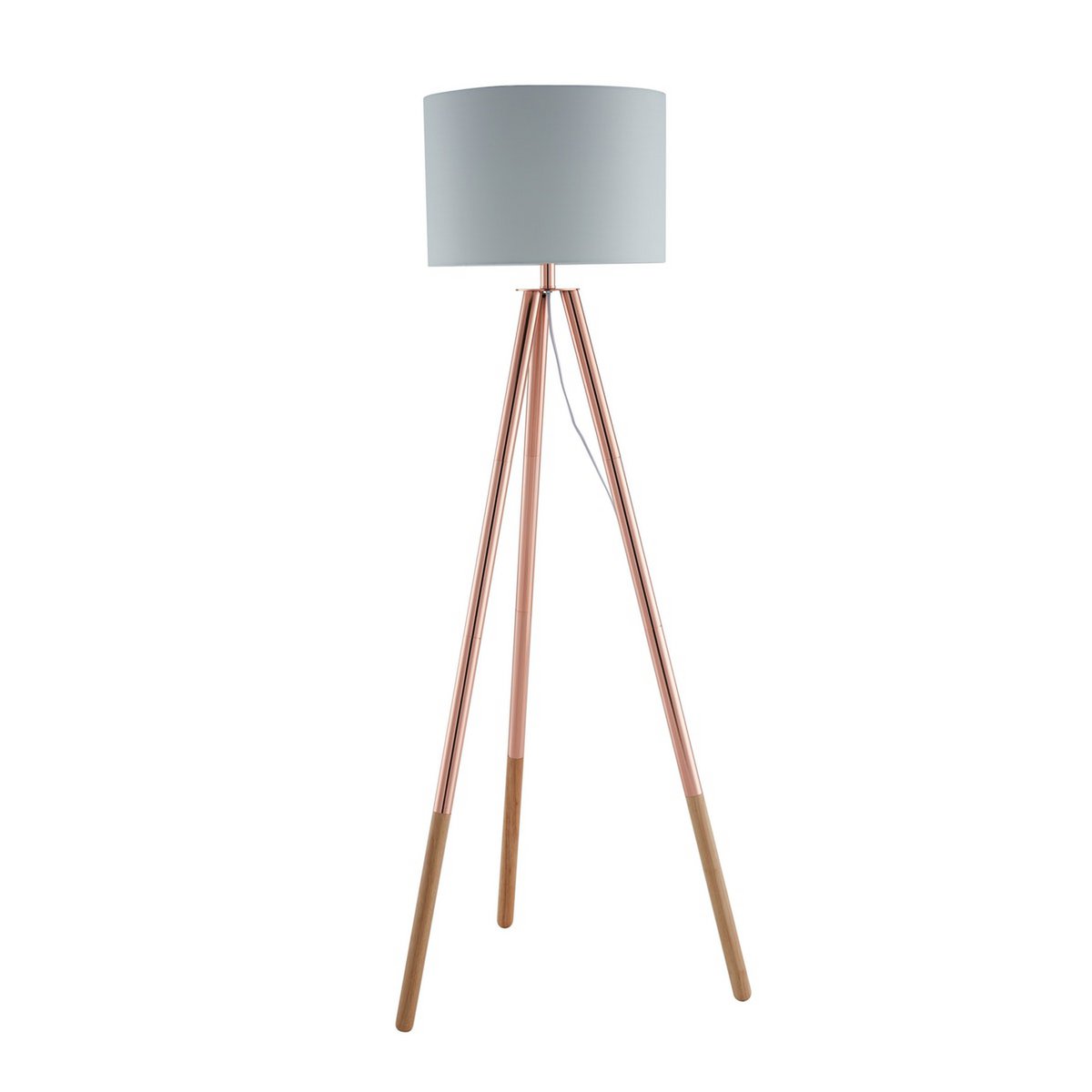 Vloerlamp met stoffen kap koper/wit