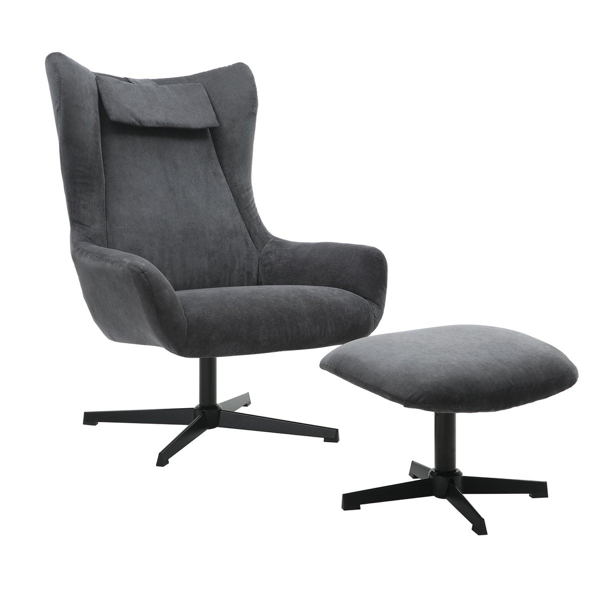 Fauteuil en kruk koordoptiek grijs