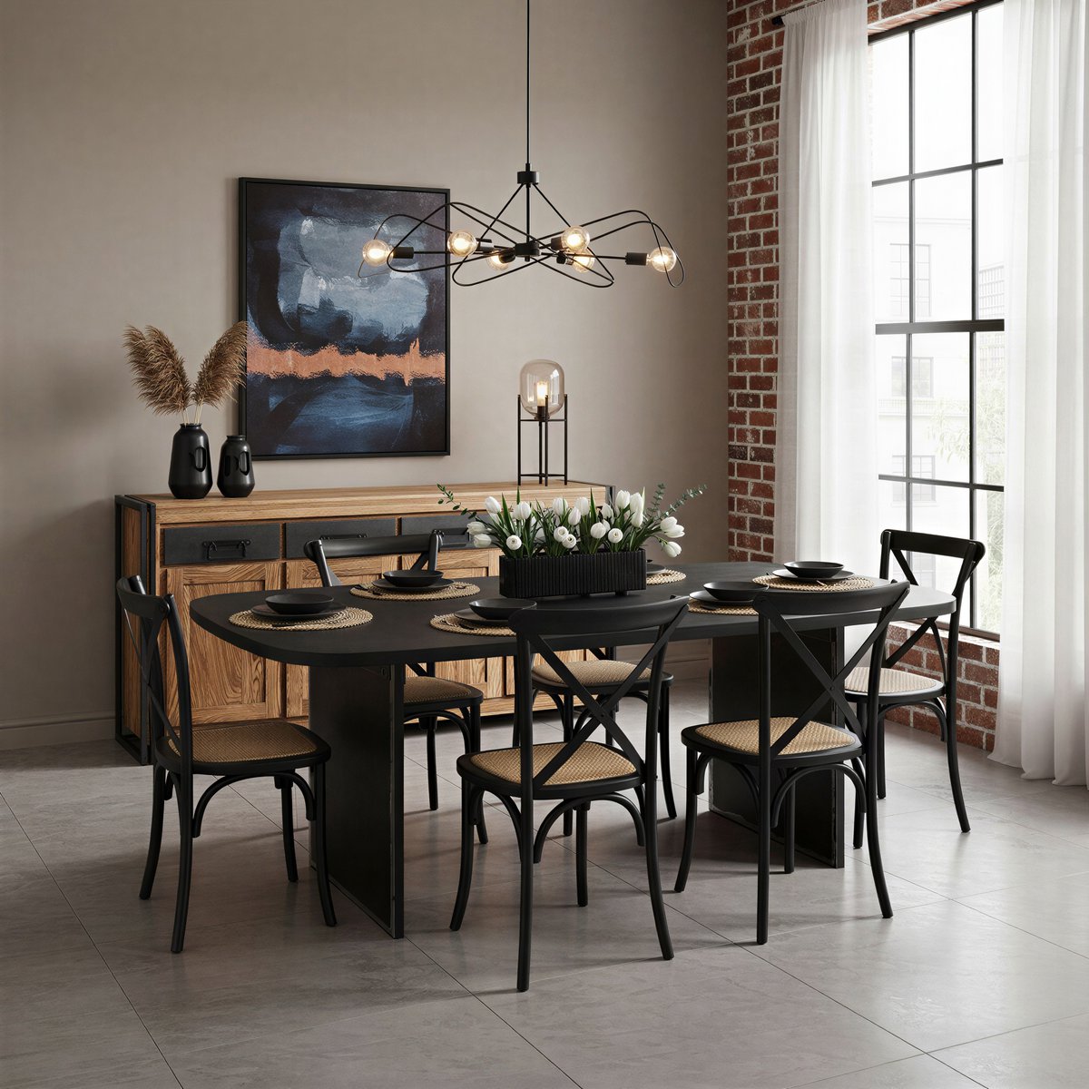 Eettafel 200x100 cm, massief Mango blad, zwart stalen frame