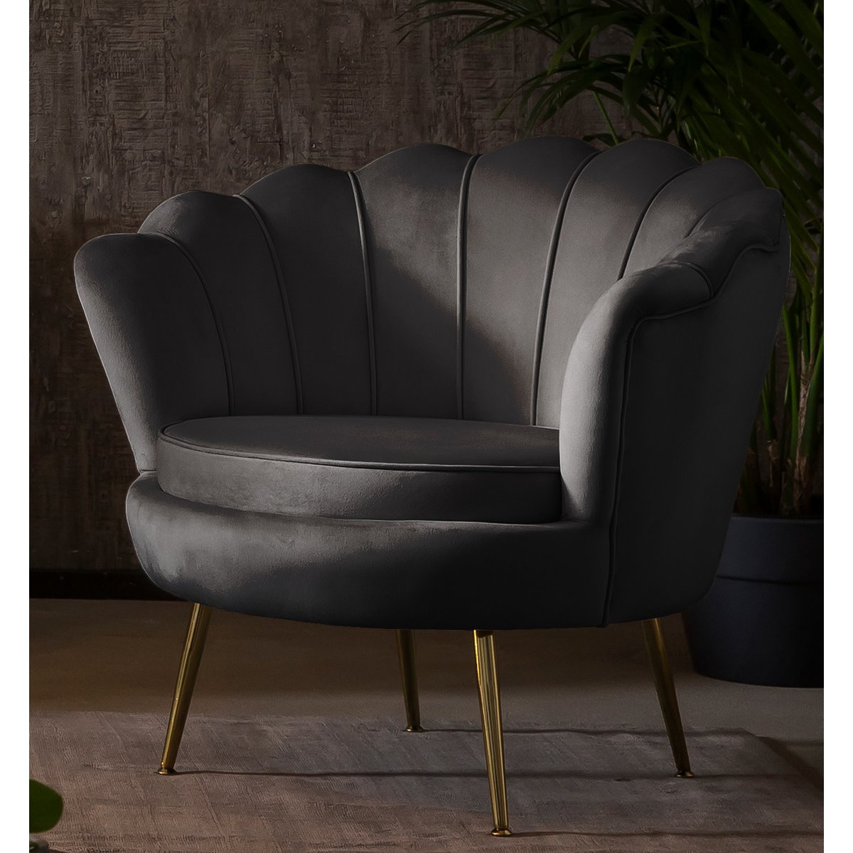 Zwart fluwelen schelp fauteuil