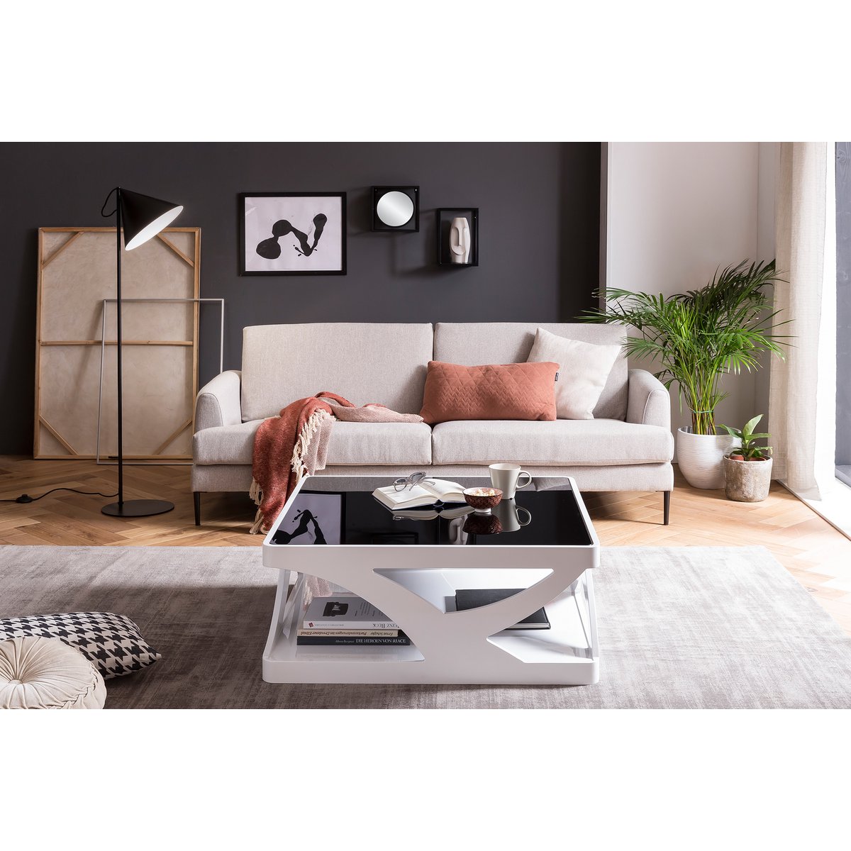 Salontafel 90x90 cm wit/zwart