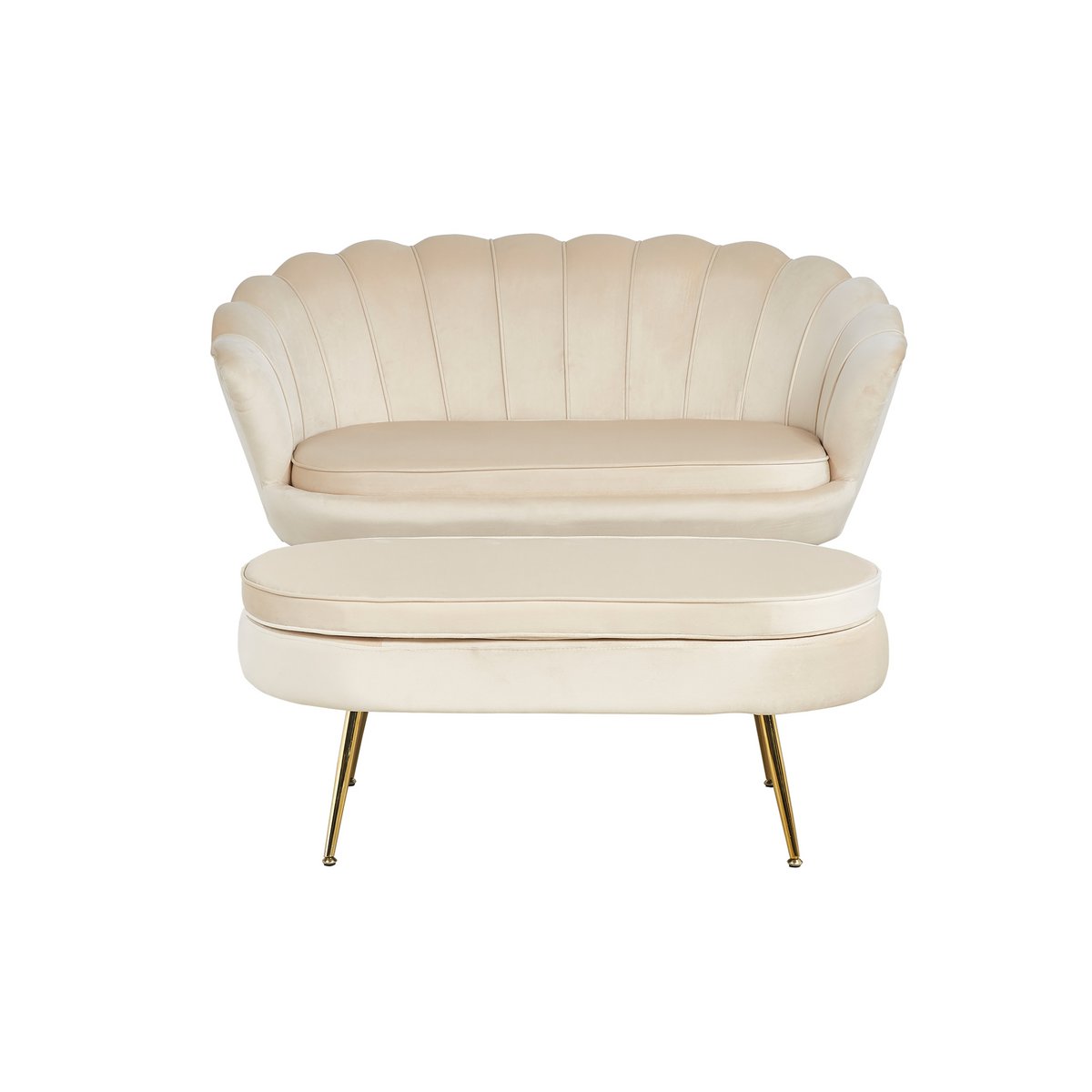 Poef ovaal van beige fluweel