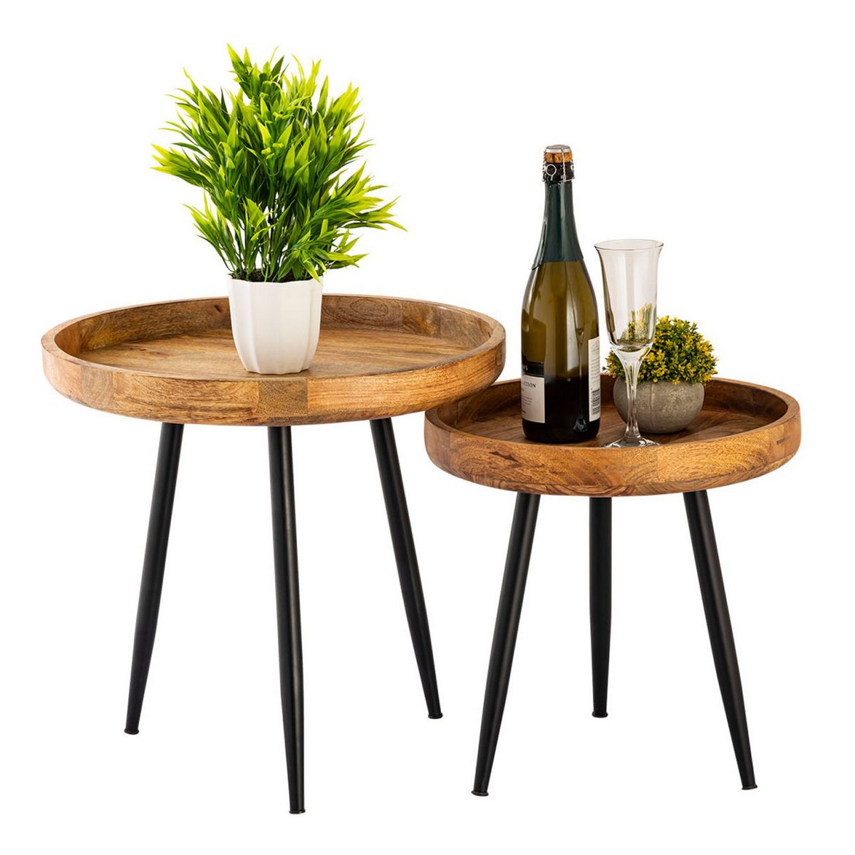 Bijzettafel hout rond Ø 40 of 50 cm Vancouver salontafel woonkamer tafel metalen metalen voet zwart mat