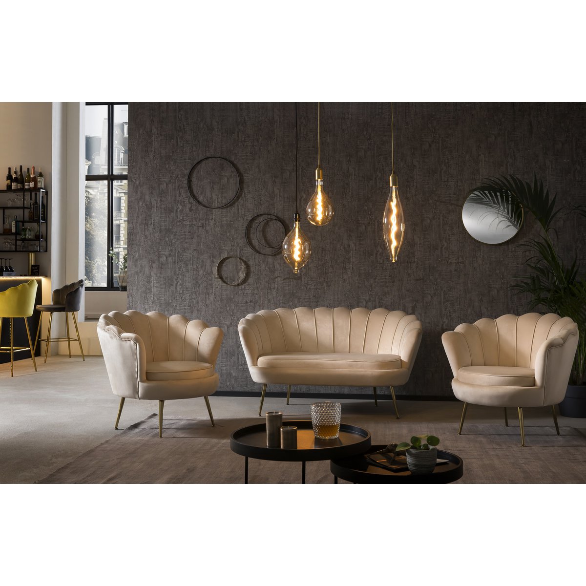 Beige fluwelen zitbank