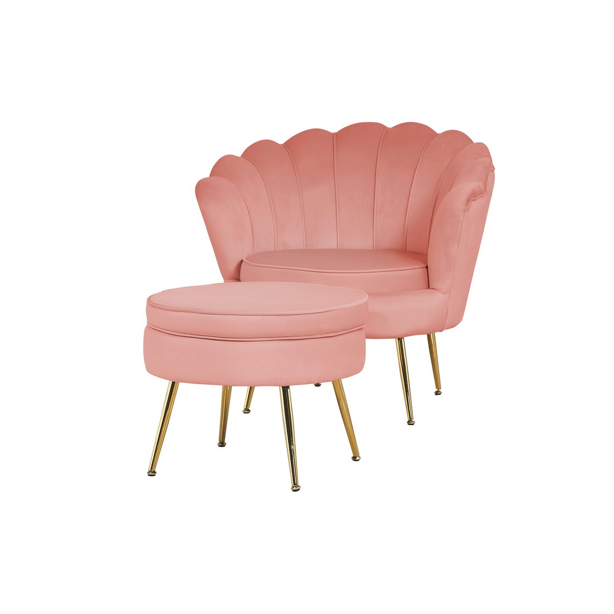 Ronde poef in roze fluweel