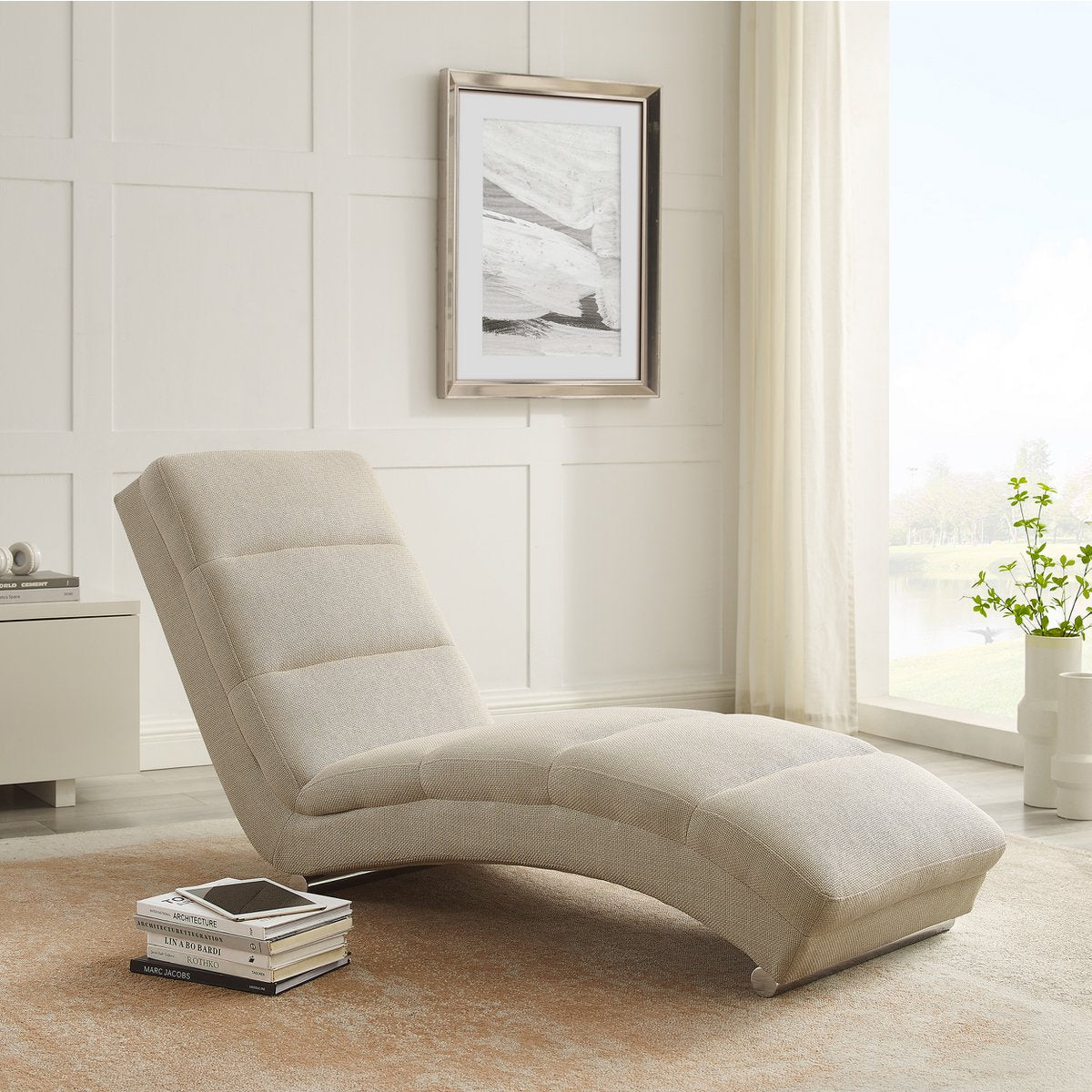 Chaise longue structuurstof beige