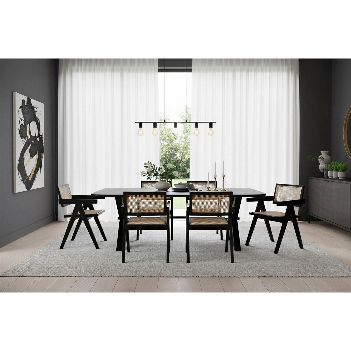 Eettafel 180x90 cm, 30 mm blad Mango zwart, X-stalen frame antiek zwart