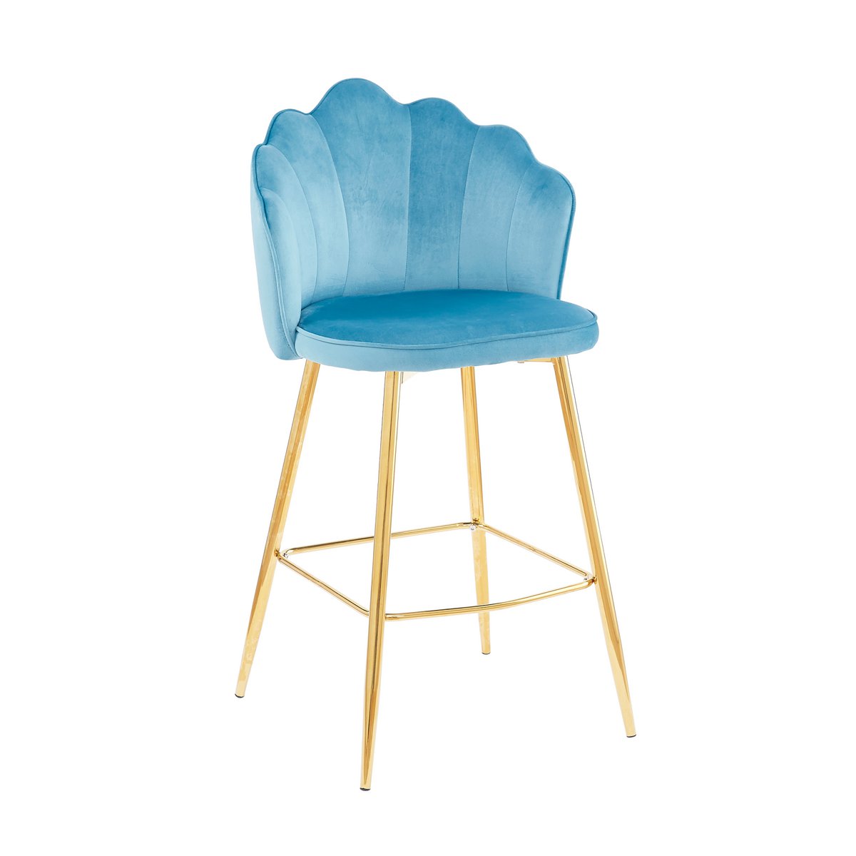 Set van 2 barkrukken met schelpdesign in blauw fluweel