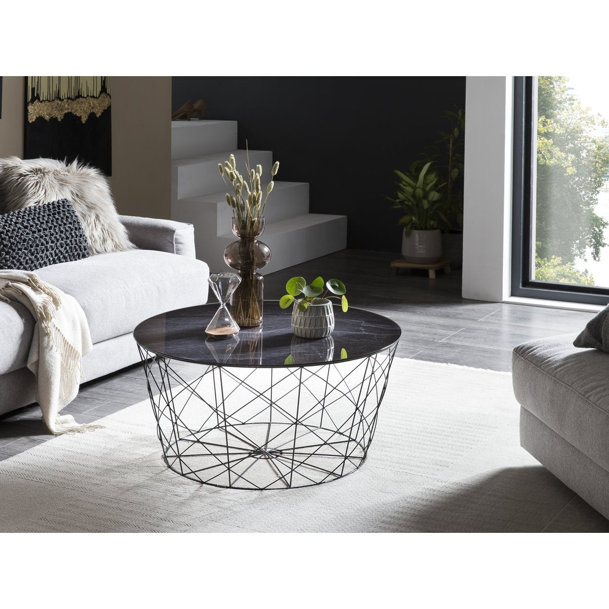 Salontafel met metalen mand Ø 80 cm
