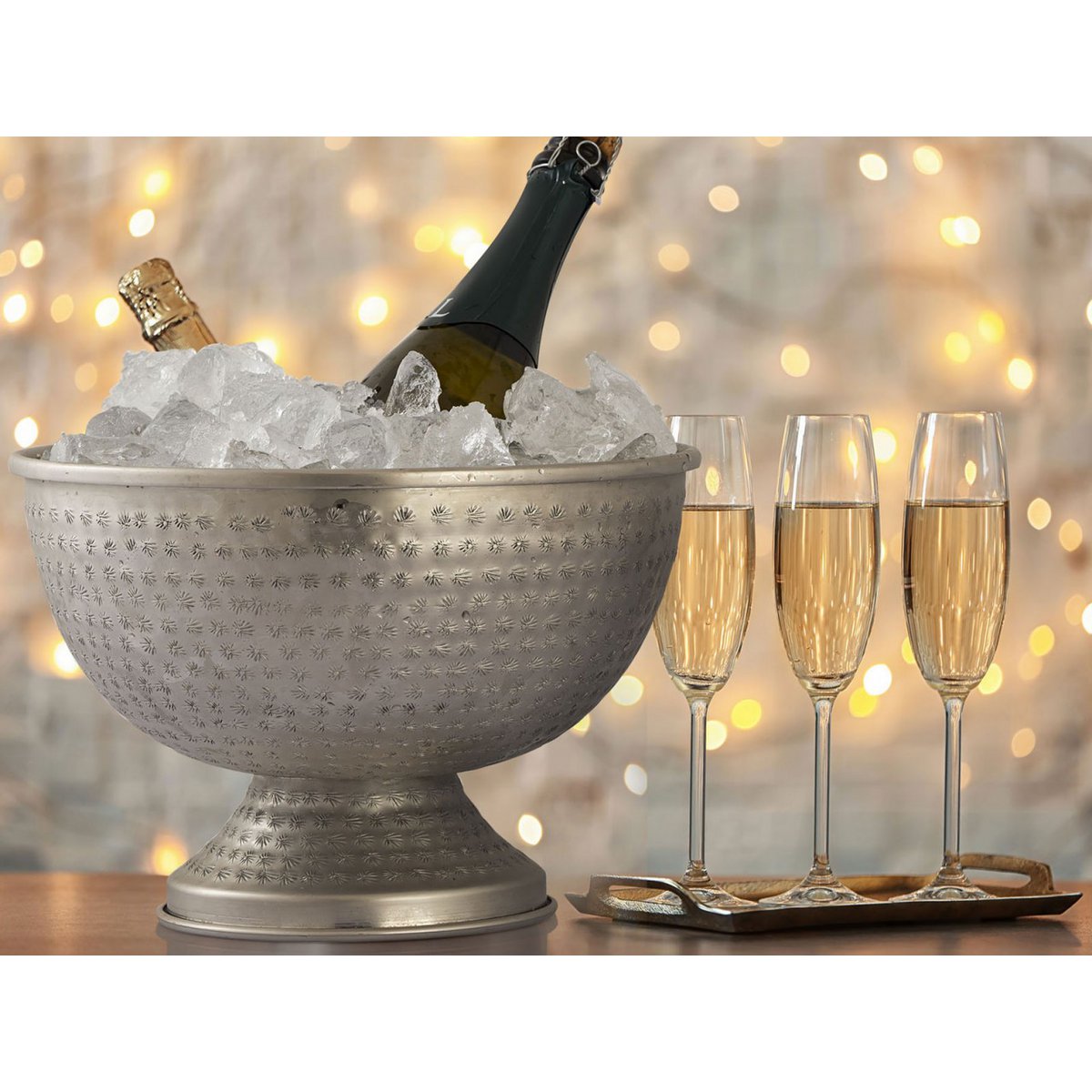 Fleskoeler wijnkoeler 4-delige metaal Ø 29 cm champagne koeler ronde zilveren goud ijs skyhears champagne
