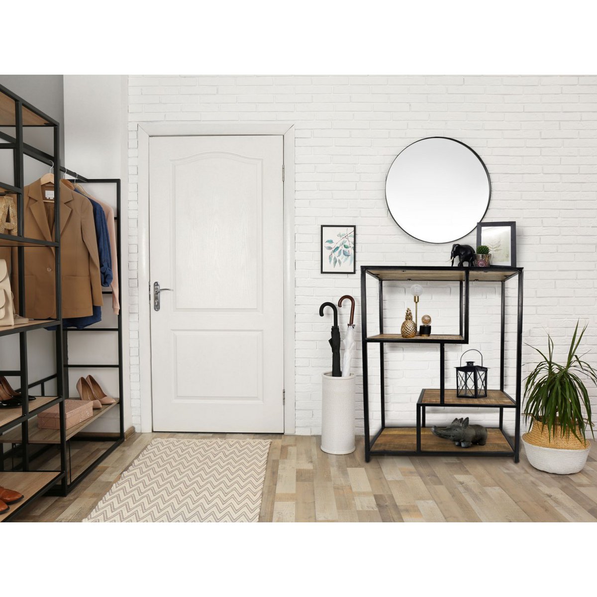 Staande plank boekenplank scheidingswand boekenplank 75 x 115 x 36 cm Liverpool metalen frame zwart
