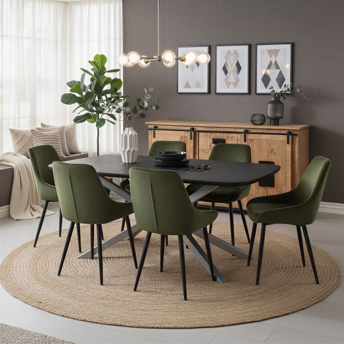 Eettafel 180x90 cm, Mango blad, stalen sterframe in antiek zilver