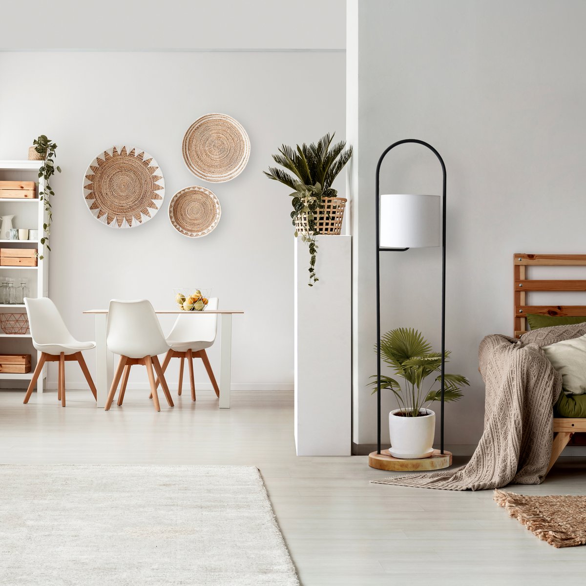 Vloerlamp acaciahout naturel/wit 153 cm