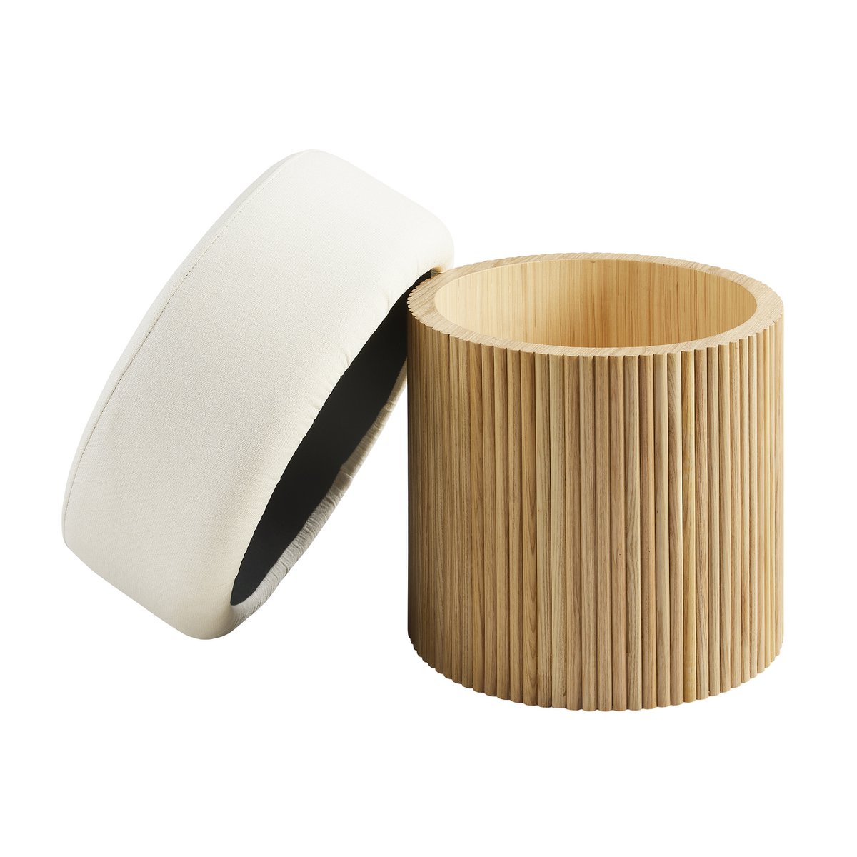 Stoel pouf met opslagruimte Ø 50 cm natuurlijk/wit