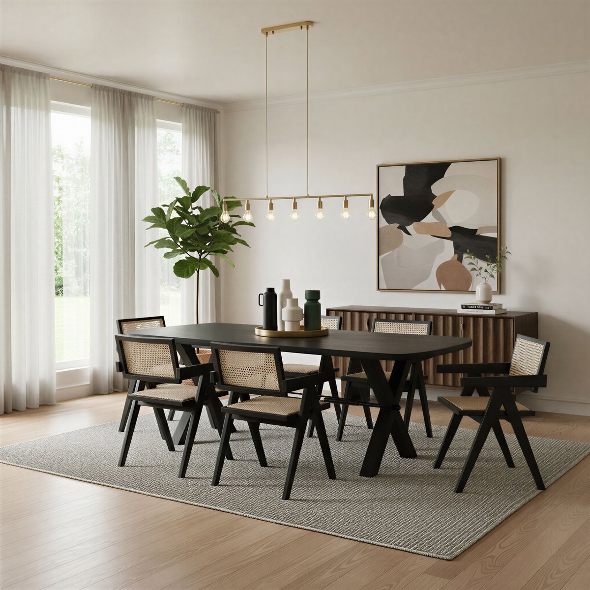 Eettafel 200x100 cm, 30 mm blad Mango zwart, X-stalen frame antiek zwart