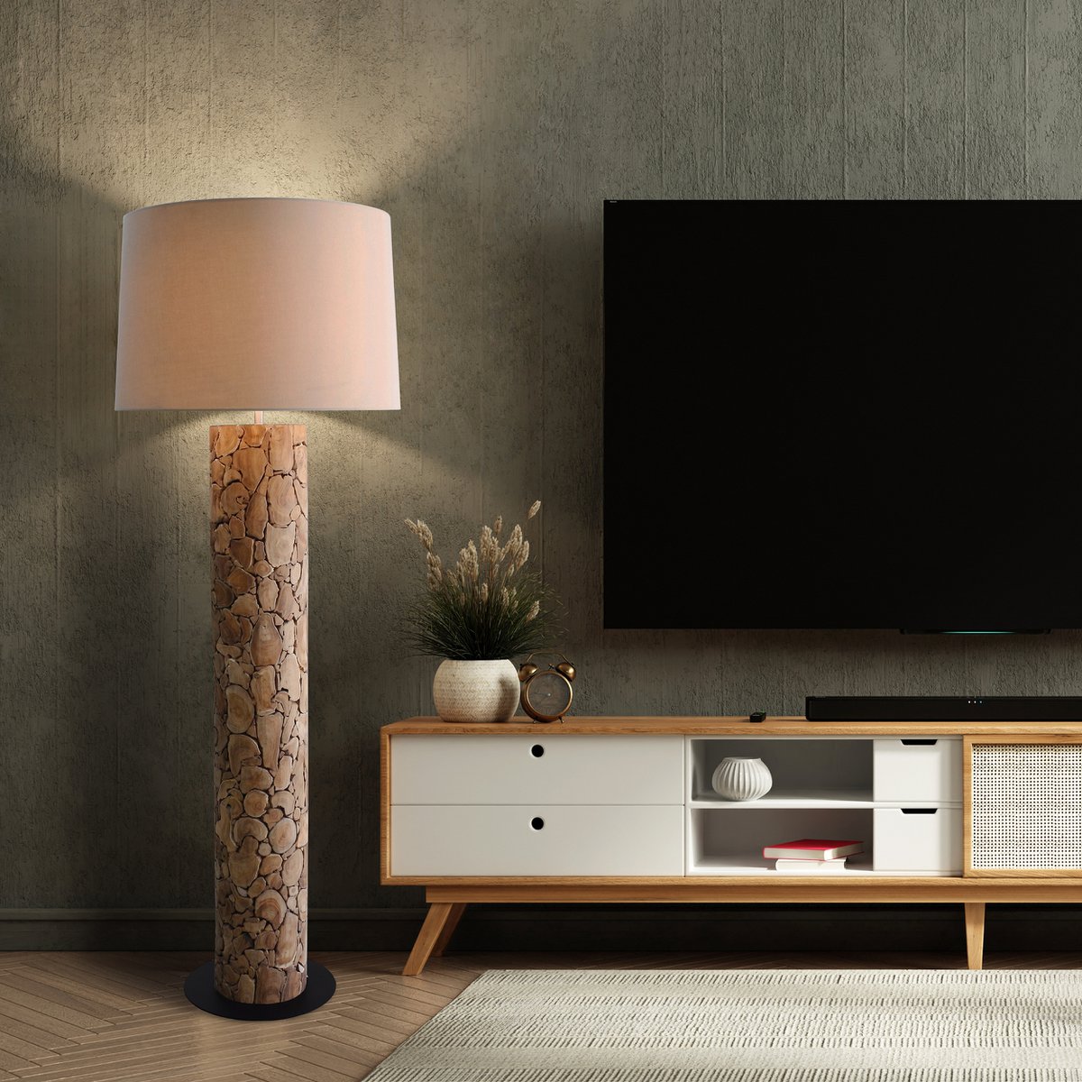 Vloerlamp drijfhout naturel/wit 170 cm