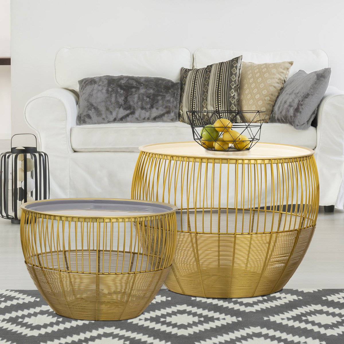 Set van 2 bijzettafels rond ø 49/41 H 37/29 cm decoratieve tafels salontafel Glamira salontafel goud
