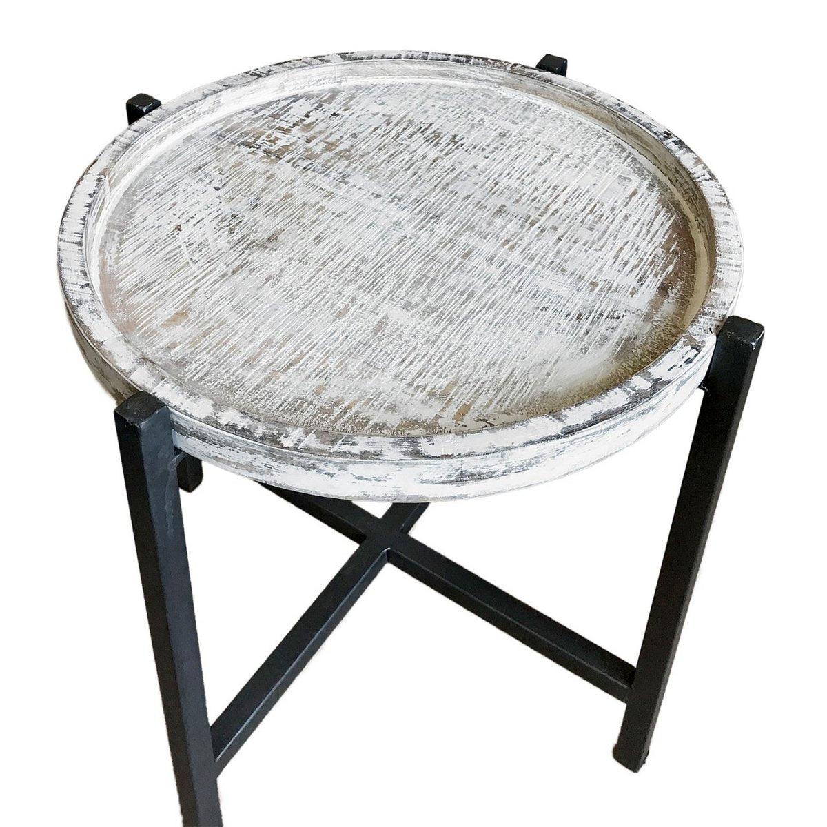 Bijzettafel Ø46xh45cm salontafel woonkamer tafel rond omaha metalen frame oud zilver