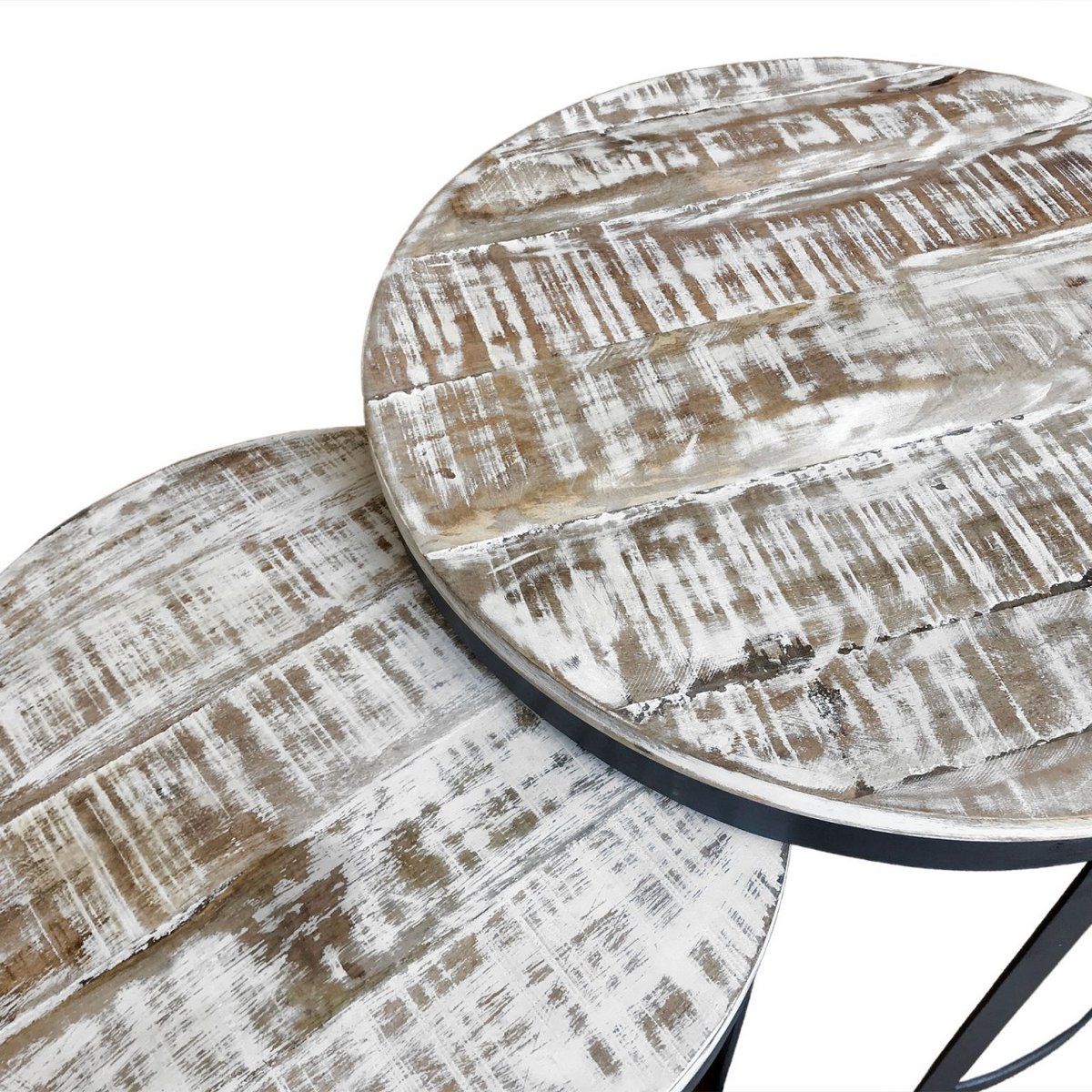 Salontafel set van 2 bijzettafel woonkamertafel rond Austin metalen frame antiek zilver of zwart