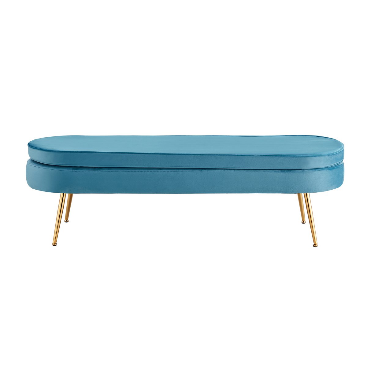 Poef ovaal lang van blauw fluweel