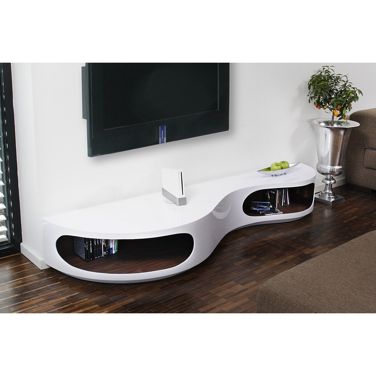 Lowboard 200x50x30 cm wit/walnoot