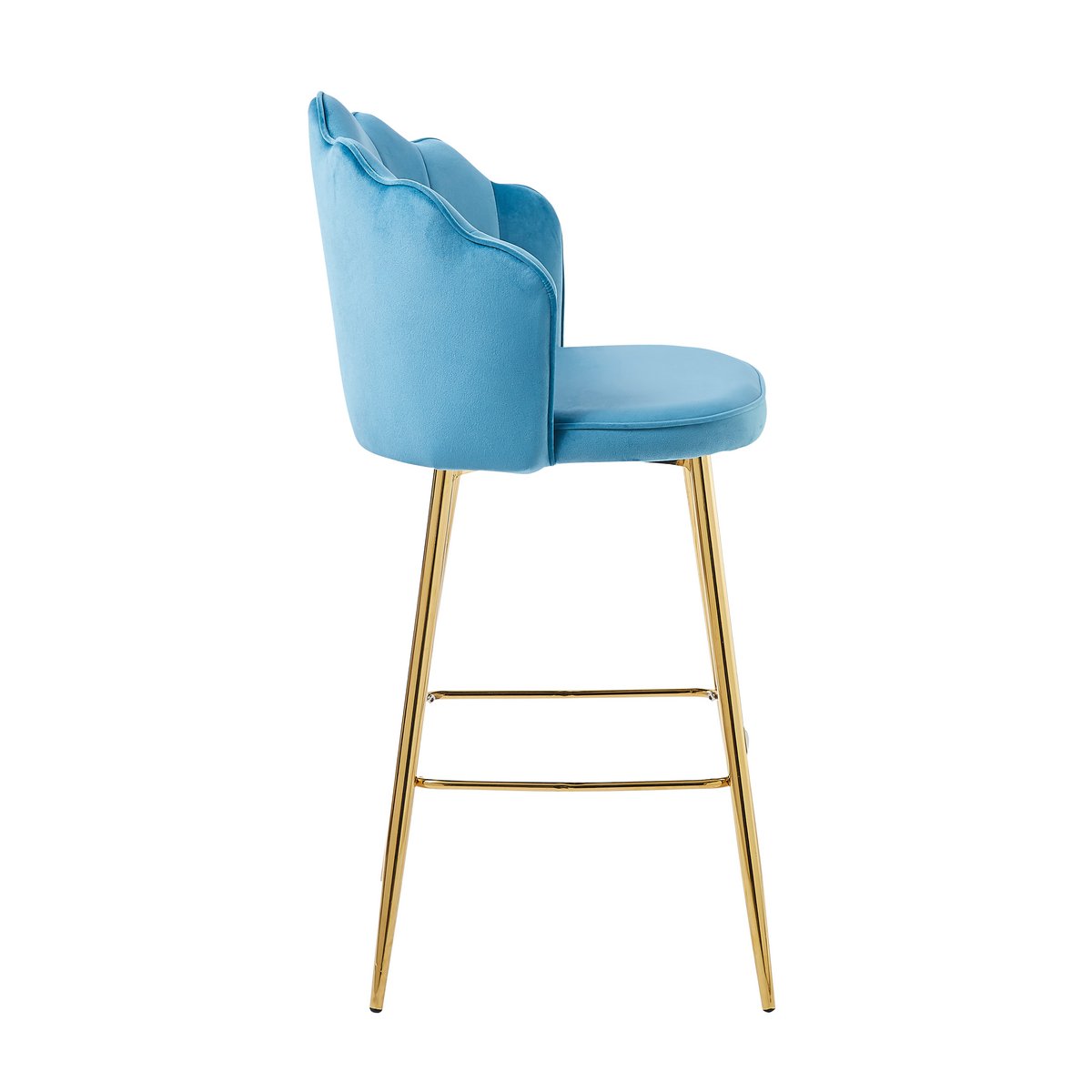 Set van 2 barkrukken met schelpdesign in blauw fluweel