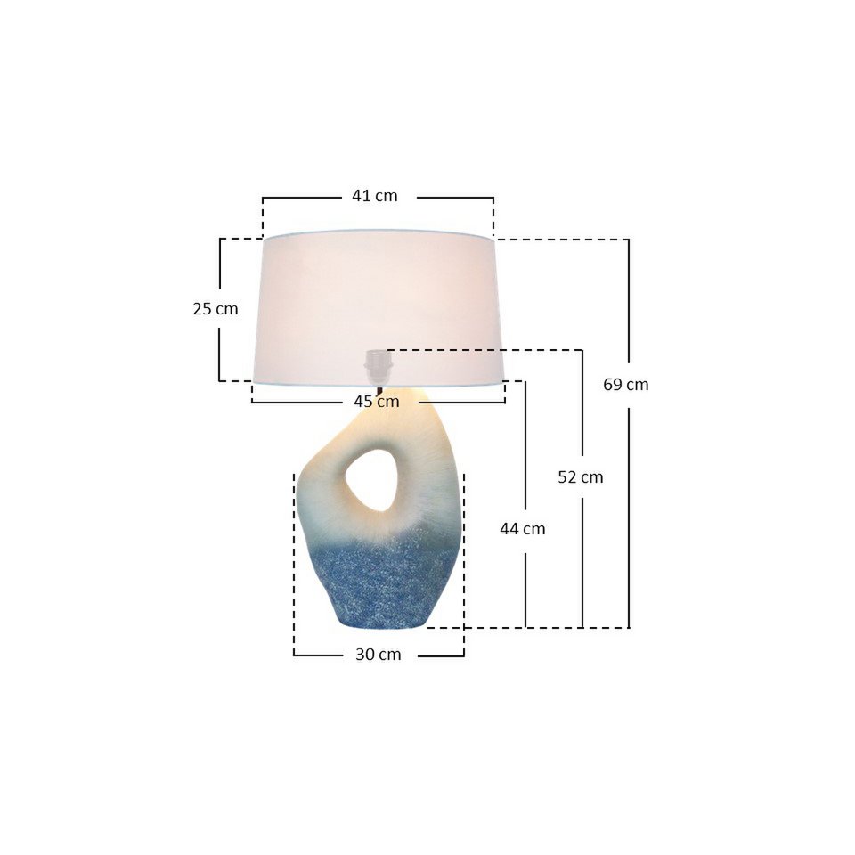 Tafellamp keramiek/linnen blauw/wit