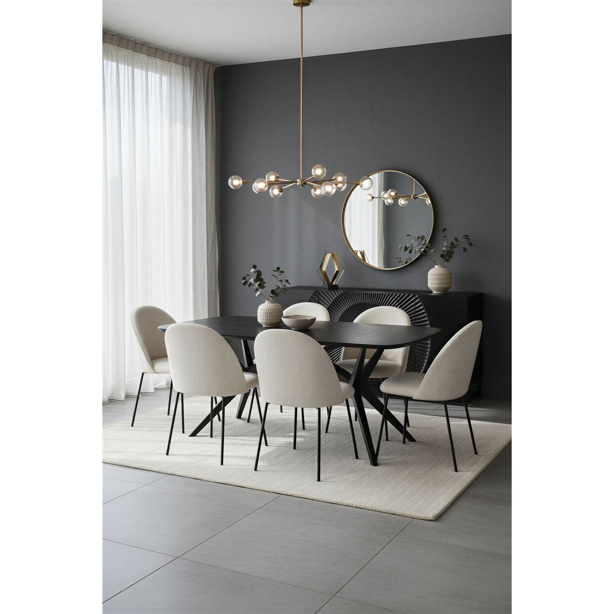 Eettafel 220x100 cm, Mango blad, stalen frame in antiek zwart