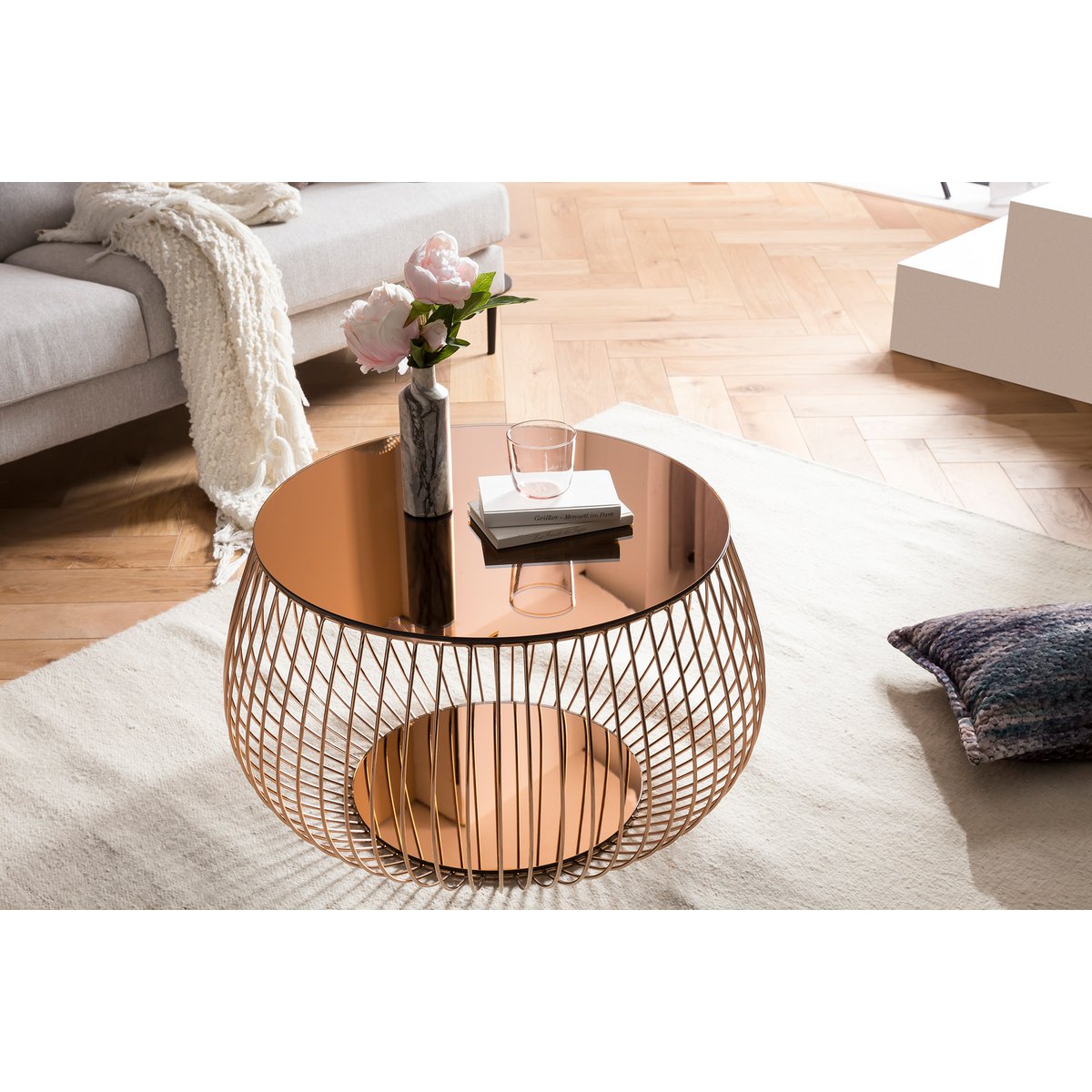 Salontafel met metalen mand Ø 72 cm