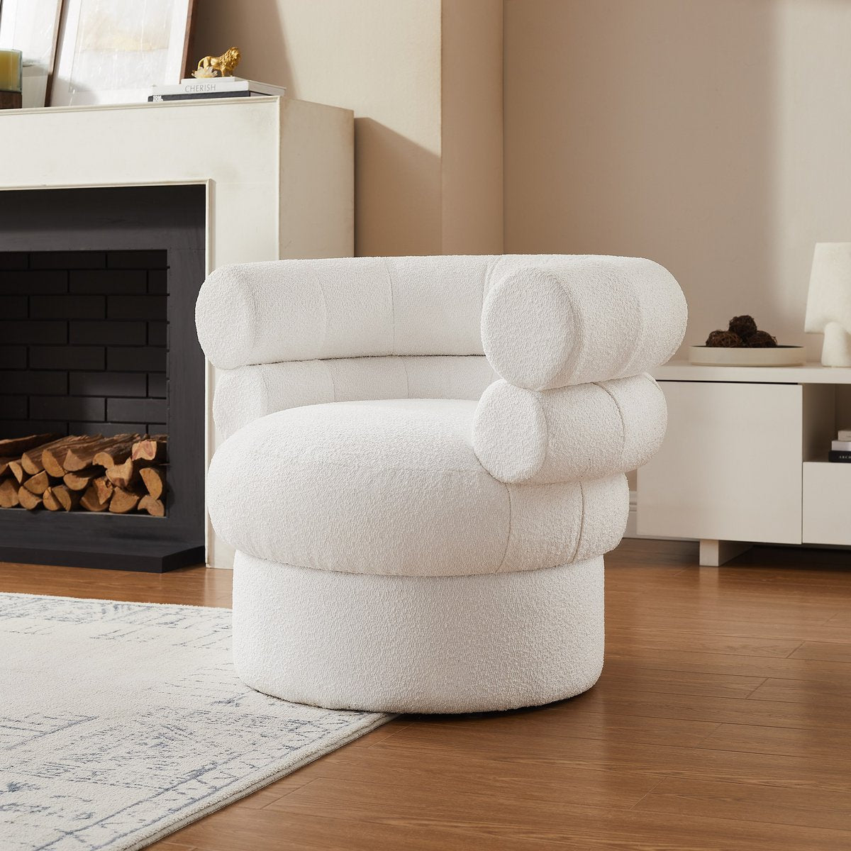Fauteuil bouclé stof wit