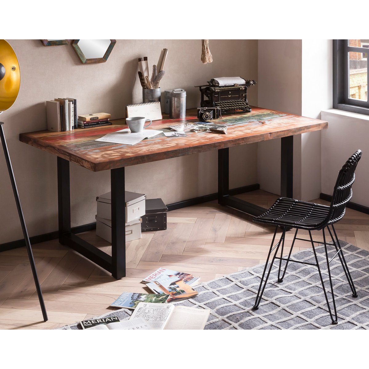 Tafel 200x100 cm, kleurrijk hergebruikt hout