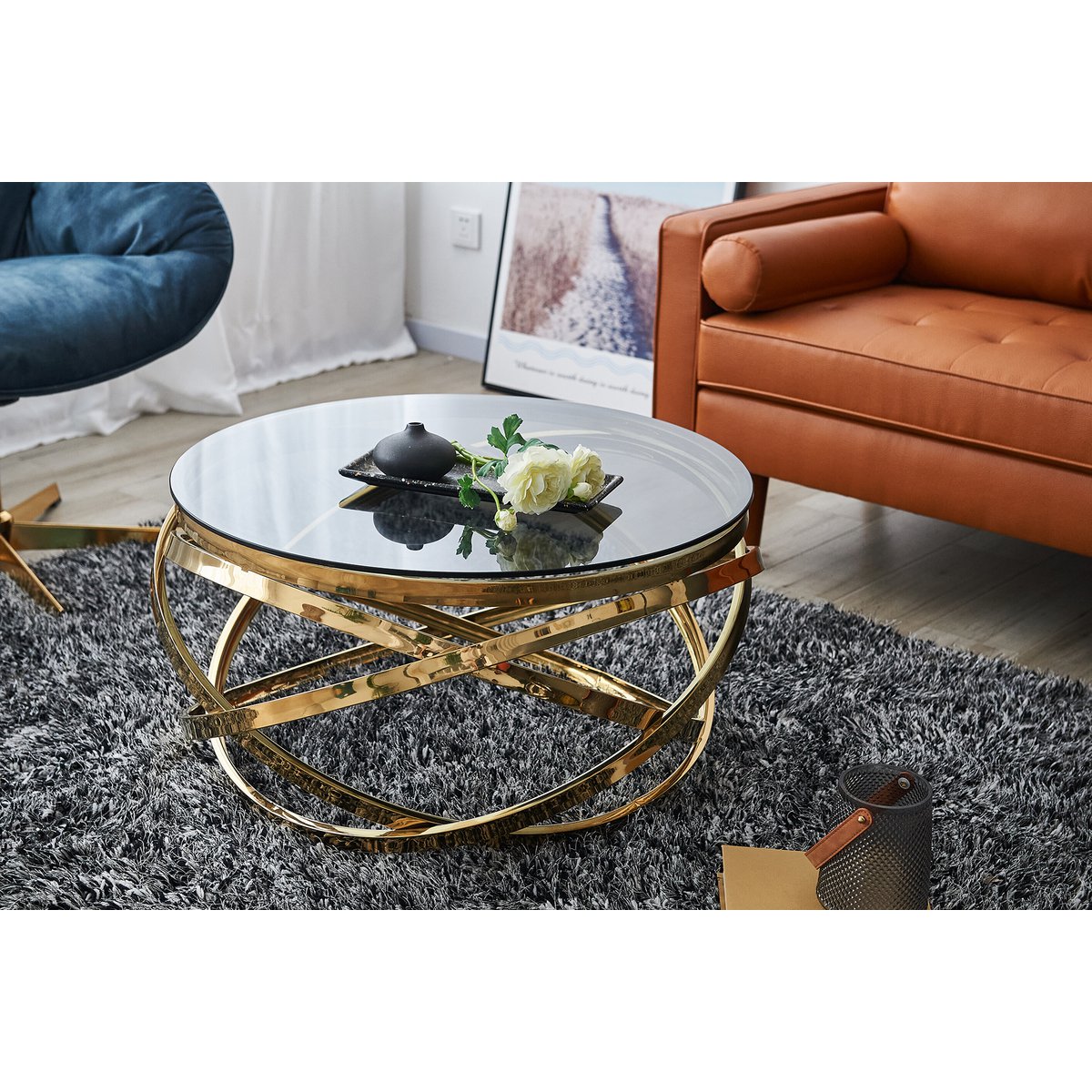 Salontafel goud/grijs Ø 80 cm