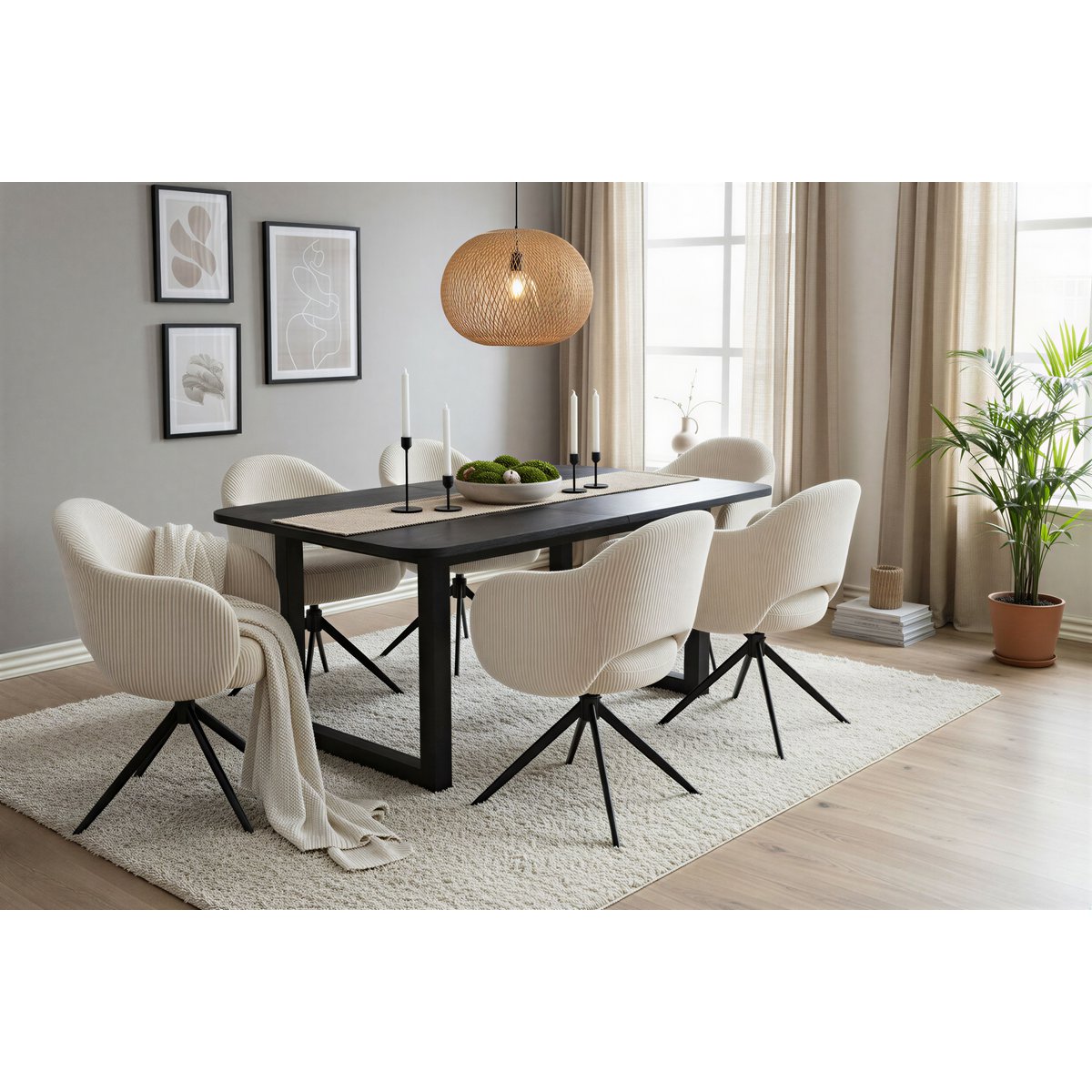 Eettafel 180x90 cm, 30 mm blad mango zwart, stalen frame antiek zwart